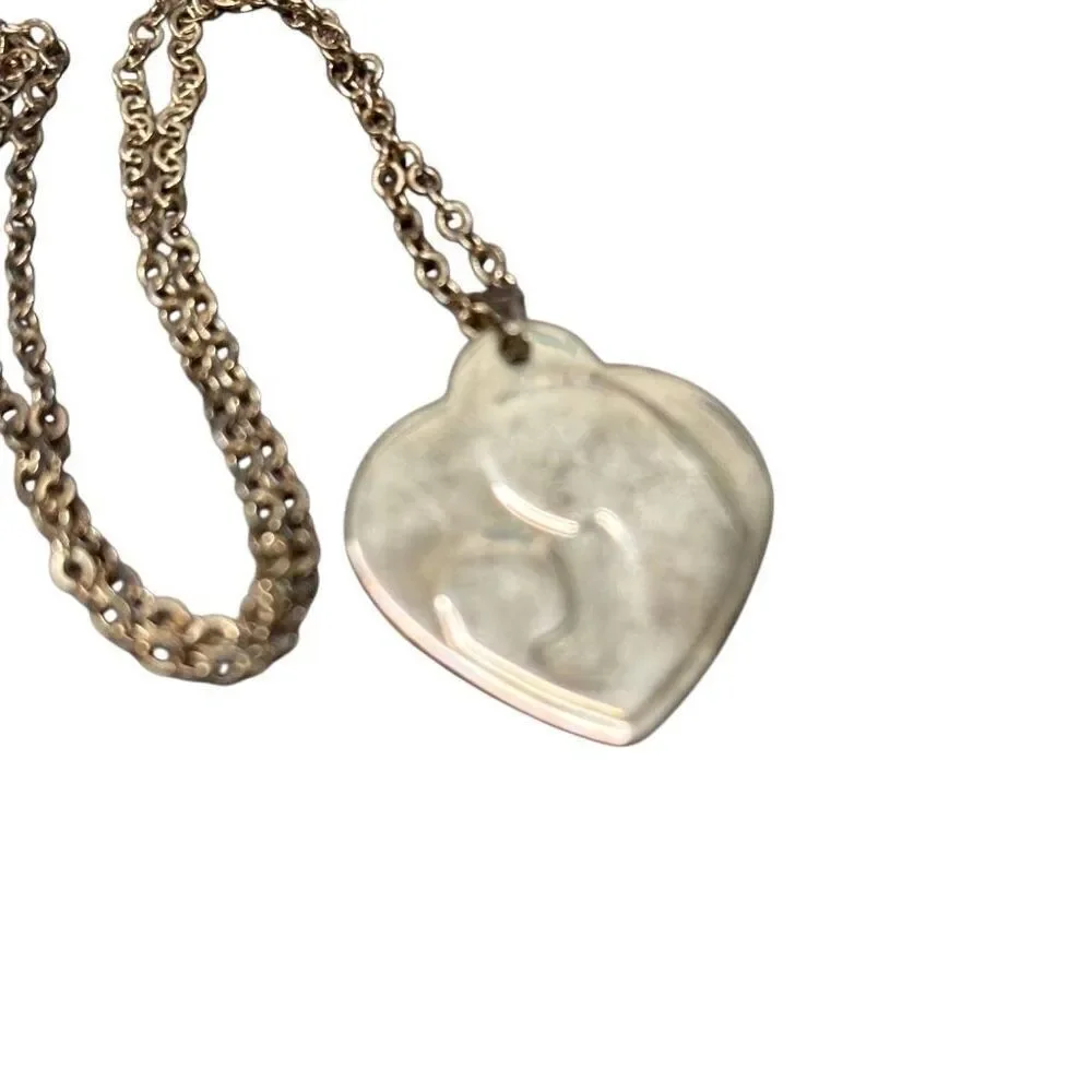 Avon 925 Sterling Silver Mother & Child Heart Pendant With 18” Chain 3.6g